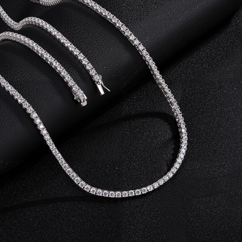 Gemsme 18K White/Yellow Gold Plated 3.0mm Round Cubic Zirconia Classic Tennis Necklace For Women 16-24 Inches