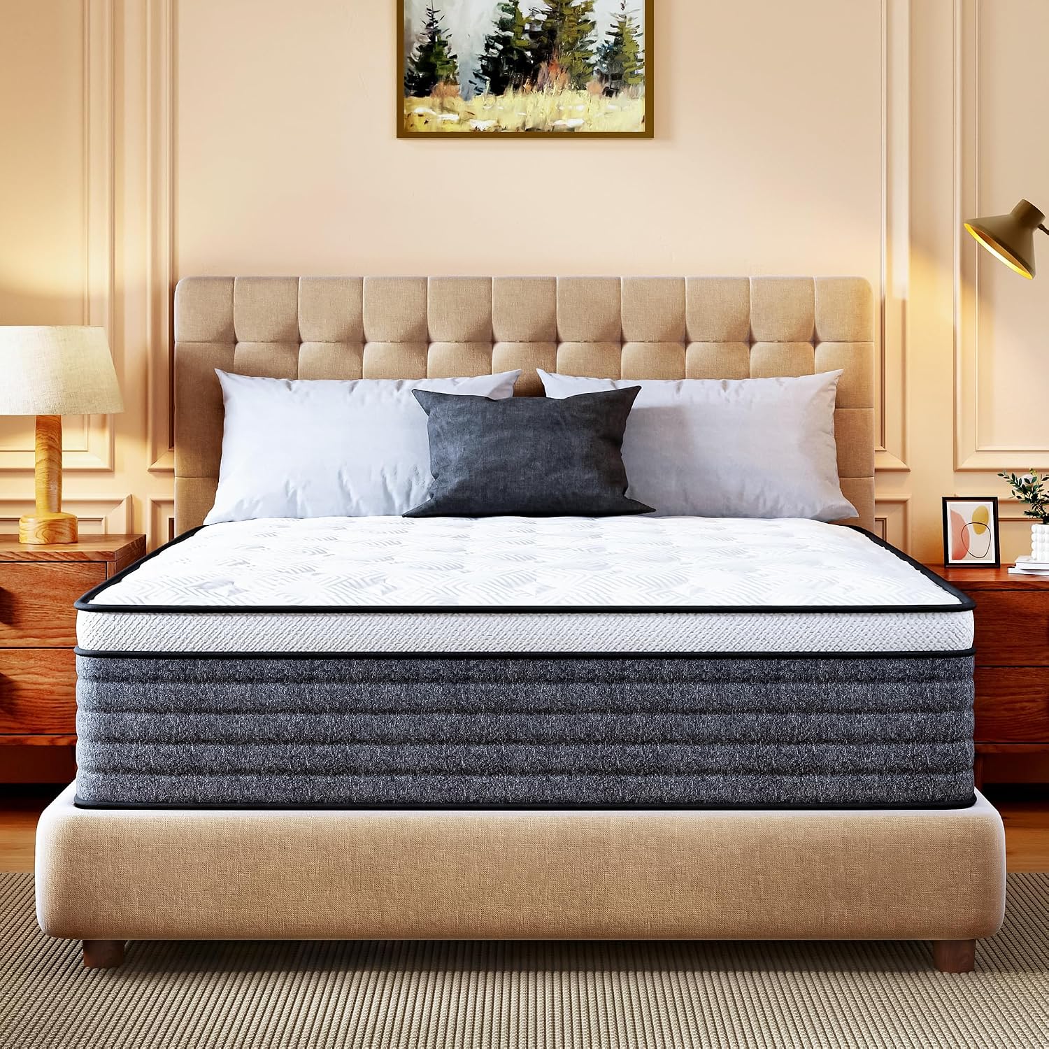 Queen Mattress, 12 Inch Queen Size Hybrid Mattresses In A Box, Medium Feel Foam And Individual Pocket Springs, Fiberglass Free Bed Mattress, Extra Edge Support, Pressure Relief, Certipur-Us