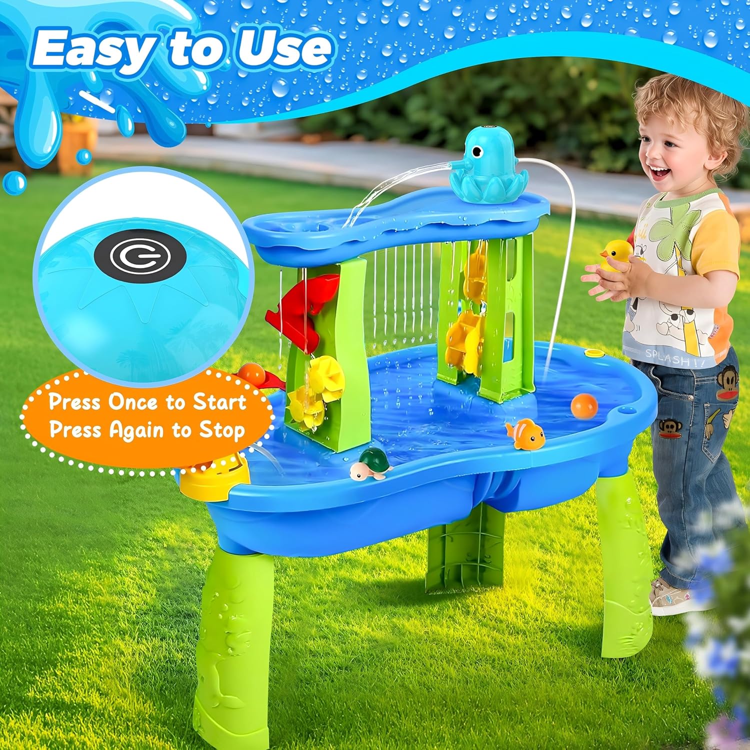 Water Table Pump, Continuous Flow Rechargeable Magnetic Octopus Pump, Battery Powered No Drill Installation, Non-Stop Fun Summer Outdoor Water Toys, Water Play Accessories For Kids Toddlers, Green