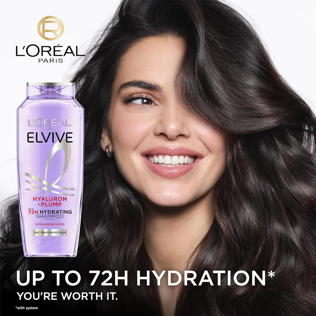 L'Oreal Paris Elvive Hyaluron Plump Hydrating Shampoo For Dehydrated, Dry Hair Infused With Hyaluronic Acid Care Complex, Paraben-Free, 12.6 Fl Oz