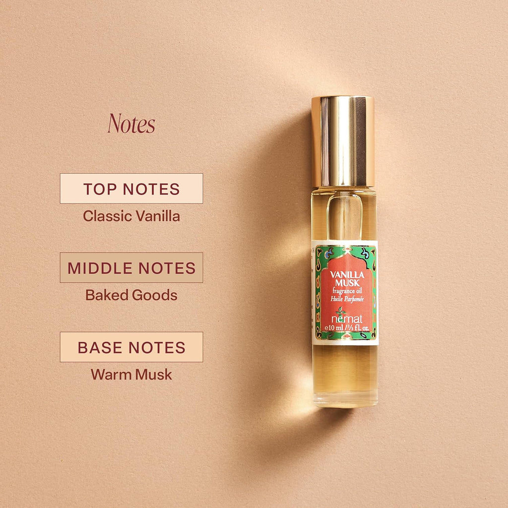 Vanilla Musk Perfume Oil Roll-On - Vanilla Fragrance Oil Roller (No Alcohol) Perfumes for Women and Men by Nemat Fragrances, 10 ml / 0.33 fl Oz