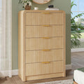Decofy Fluted 5 Drawers Dresser, 48" Tall Modern Chest Of Drawers With Round Edge & Metal Handle, Wood Drawer Organizer For Living Room, Bedroom, Entryway, Hallway (Natural Oak)