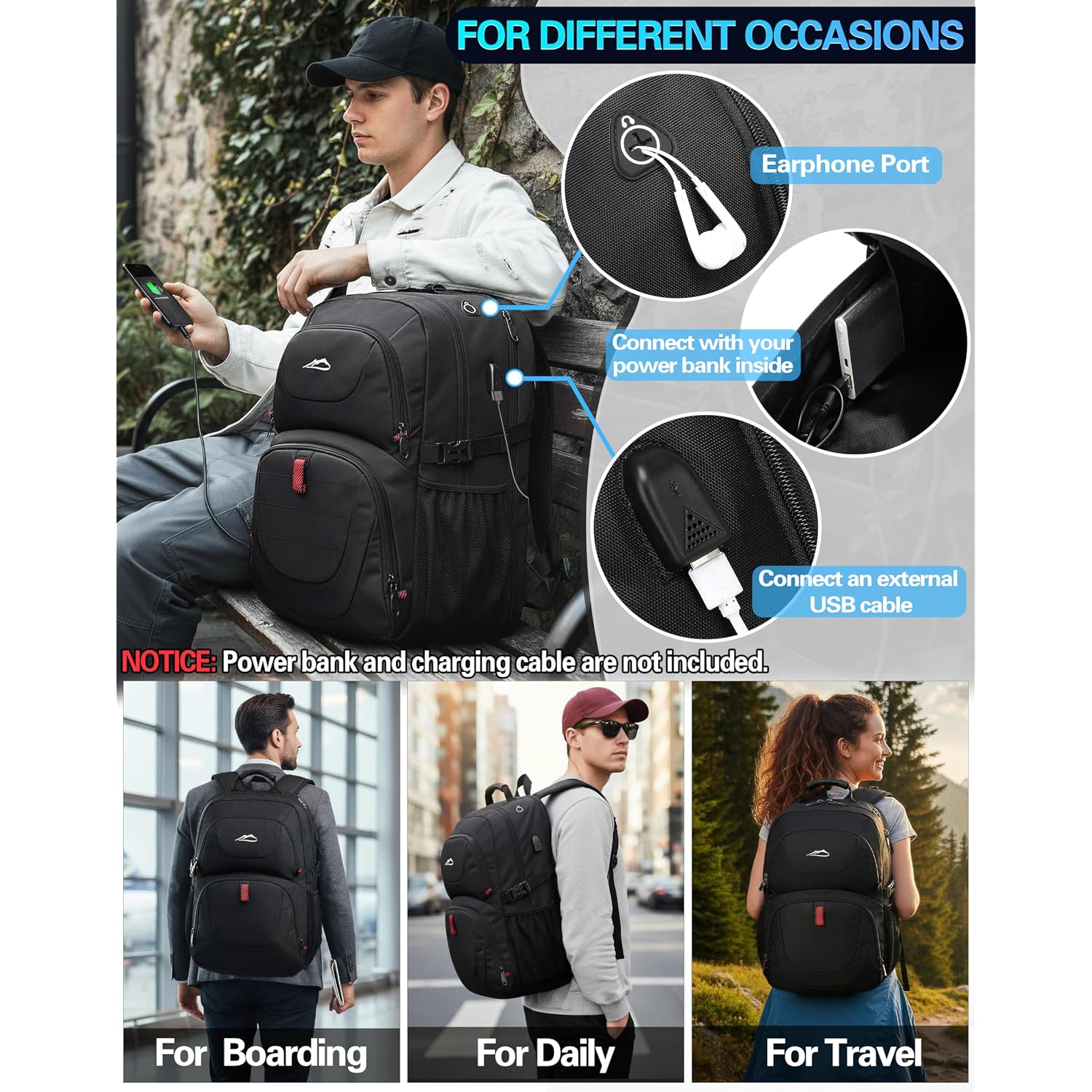 Proetrade Travel Backpack, Extra Large Laptop Backpack Business Anti Theft Tsa Approved College Work Computer Bag Fits 17 Inch Laptop With Usb Charging Port For Women Men(Black)