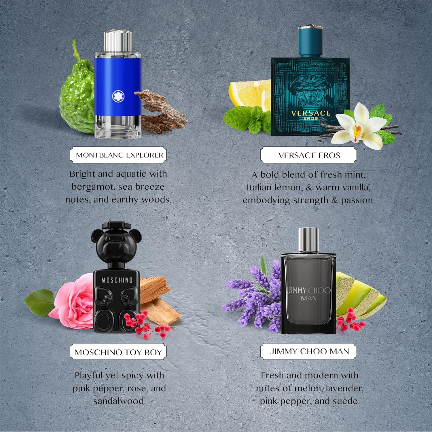 Scentown Mens Cologne Gift Sets Mini Bottle – Designer Mens Cologne Sampler Sets with Empty Refillable Atomizer – Box Includes Versace, Moschino, Mont Blanc, Jimmy Choo Travel Size (0.17 Oz Each)