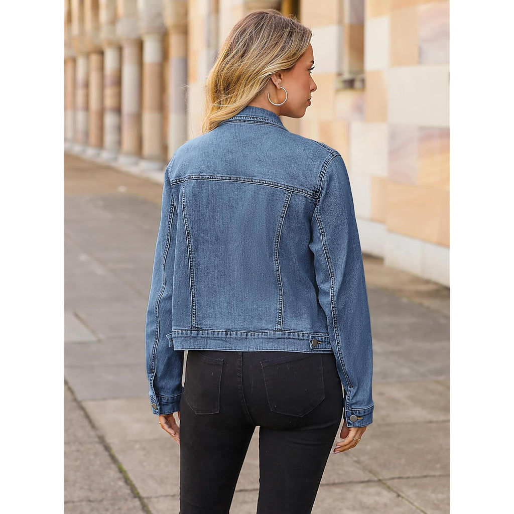 Glamaker Womens Jean Jacket 2026 Basic Trendy Long Sleeve Denim Jackets Button Down Fitted Western Coat With Pockets