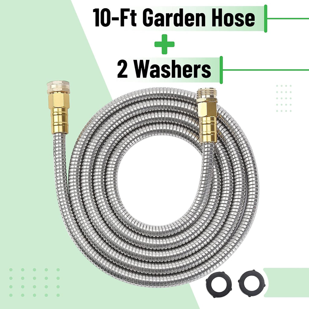 Unco- Metal Garden Hose, 10 Feet Stainless Steel No Kink, Durable Flexible | Water Hose For Garden, Yard, Outdoor Watering And Cleaning, Metal Hose For Everyday Outdoor Use