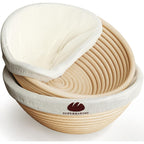 Superbaking Sourdough Starter Kit, 9" Round Banneton Bread Proofing Basket Set Of 2, Sourdough Bread Baking Supplies, Sourdough Tools With Silicone Bread Sling, Bread Making Tools, Baking Gifts