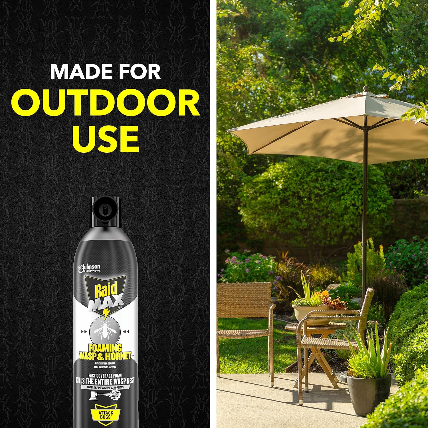 Raid Max Foaming Wasp & Hornet Killer, Fast Coverage Foam, Outdoor Bug Spray, 16.5 Oz