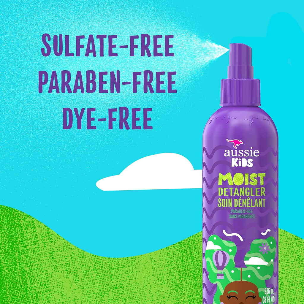 Aussie Kids Moist Detangler Spray, Sulfate & Paraben Free, Moisturizing & Tangle-Free Hair Care for Kids, Cruelty-Free, 8 Fl Oz Each, 3 Pack