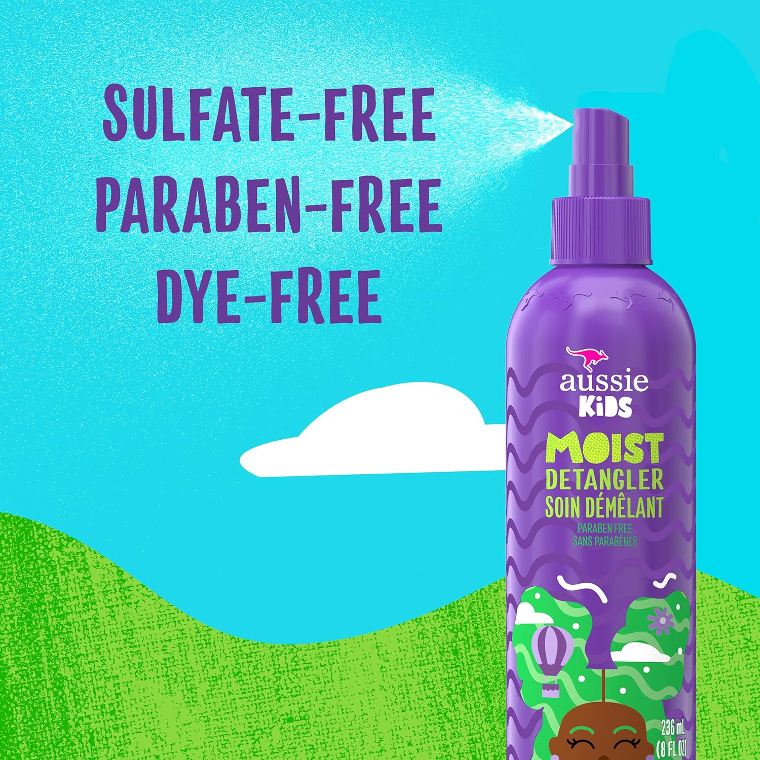 Aussie Kids Moist Detangler Spray, Sulfate & Paraben Free, Moisturizing & Tangle-Free Hair Care for Kids, Cruelty-Free, 8 Fl Oz Each, 3 Pack