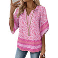 Zeagoo Womens Tops 3/4 Sleeve V Neck Bohemian Blouses Casual Loose Fit Tunic Boho Shirts Floral Printed Clothes
