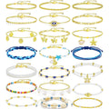 17KM 21PCS Gold Ankle Bracelets for Women, Boho Shell Bead Cuban Link Chain Waterproof Gold Anklets Set, Adjustable Layered Anklets for Women Beach Jewelry Gift
