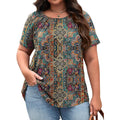 Womens Plus Size Tops Short Sleeve Shirts Crewneck Pleated Blouses Dressy Casual Fashion Tunic Top (1X-5X)