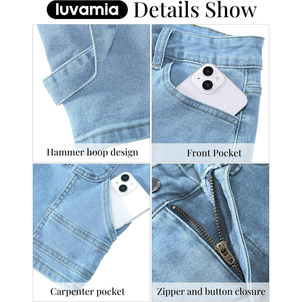 Jean Shorts for Women High Waisted Trendy Casual Utility Stretchy Denim Jorts Cutoff Long Shorts with Pockets