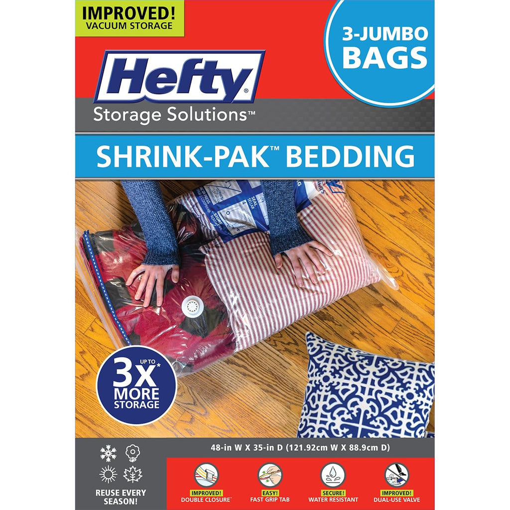Space Bags Vacuum Storage Bags For Bedding Jumbo Compression 3 Pack Clear For Comforters Blankets (3 Jumbo/Bedding Solo)