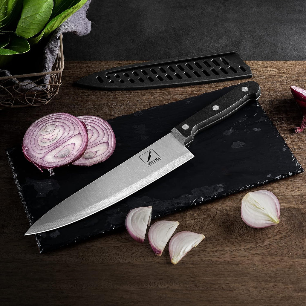 Cokuma Kitchen Knife, 3-Pcs Knife Set With Sheath, 8 Inch Chef Knife, 4.5 Inch Utility Knife, 4 Inch Paring Chef Knife, Stainless Steel, Black