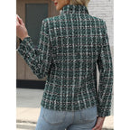 Elleven Womens' Tweed Open Front Blazer Long Sleeve Jacket Notch Collar Fully Lined Casual Business Work Office Coat