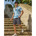 Coofandy Mens Casual Shorts 9" Flat Front Elastic Waist Linen Dress Shorts Lightweight Summer Outfits With Pockets
