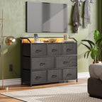 Wlive Led Dresser For Bedroom, Black Dresser Tv Stand For Bedroom With Led Lights And Power Outlet, Wide Chest Of Drawers For Hallway, 8 Fabric Drawers For Living Room And Entryway, Easy To Assemble