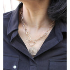 POMINA Chunky Thick Coin Necklace Trendy Fashion Statement Toggle Necklace Worn Gold Tone Pendant Thick Link Chain Layered Pearl Necklace for Women Jewelry