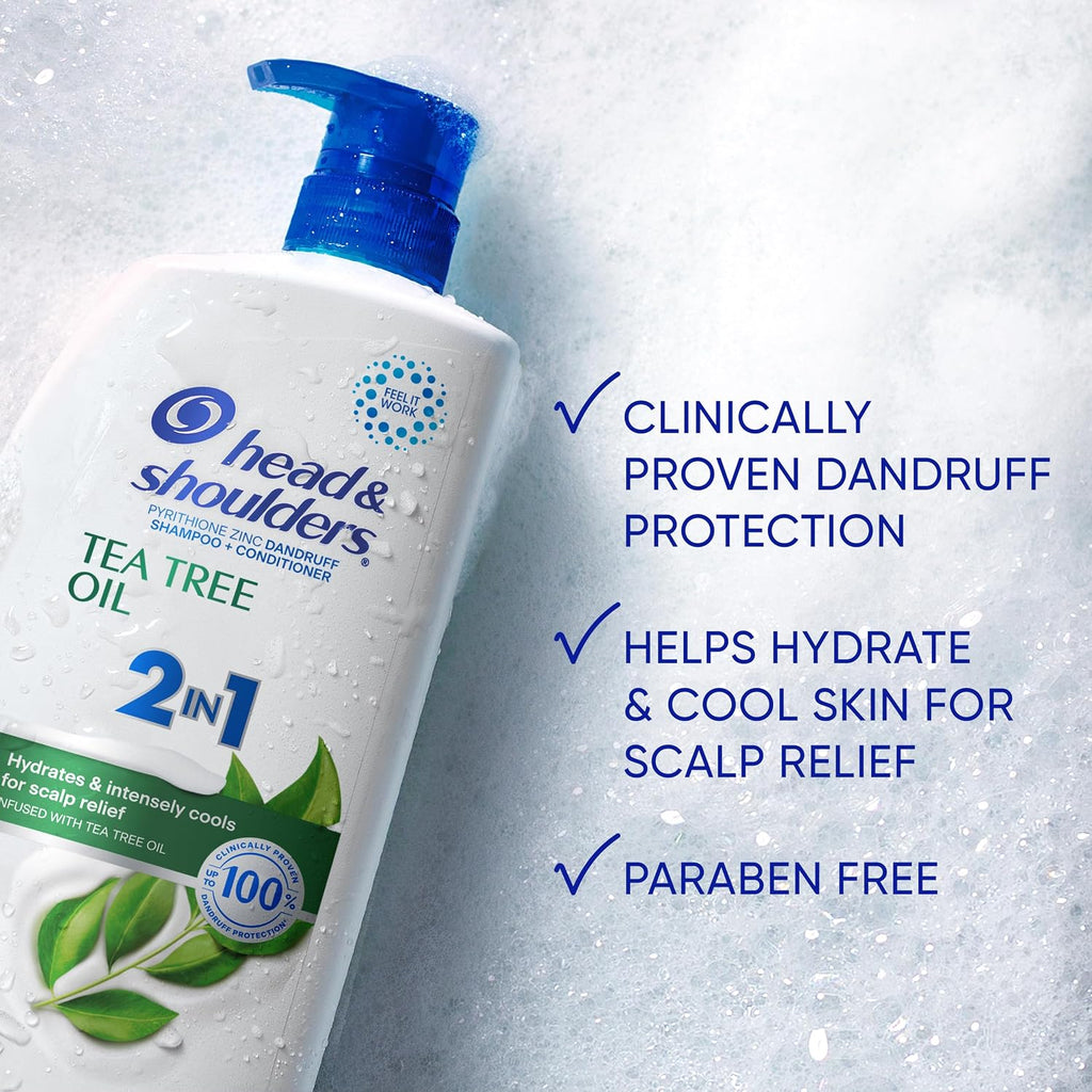Head & Shoulders Anti-Dandruff Shampoo And Conditioner With 1% Pyrithione Zinc, Tea Tree Oil 2-In-1 Twin Pack, Tea Tree Shampoo With Cooling, Refreshed Scalp, 32.1 Fl Oz Each