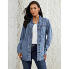 Luvamia Denim Jackets For Women Trendy Long Sleeve Button Down Shirt Jacket Jean Shacket With Pocket Western Work Jacket