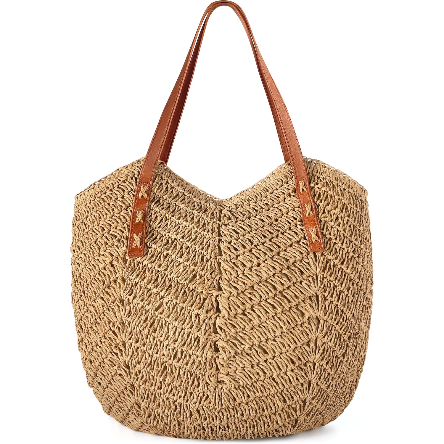 Beach Bags For Women - Straw Bag With Zipper, Soft Woven Beach Bag, Casual Straw Shoulder Bag For Daily Use