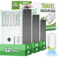 9+3 Packs Vacuum Bags For Travel With Rechargeable Air Pump, 3 Sizes Vacuum Seal Bags For Clothing, Space-Saving Compression Storage Bags For Travel & Closet Organization