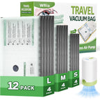 9+3 Packs Vacuum Bags For Travel With Rechargeable Air Pump, 3 Sizes Vacuum Seal Bags For Clothing, Space-Saving Compression Storage Bags For Travel & Closet Organization