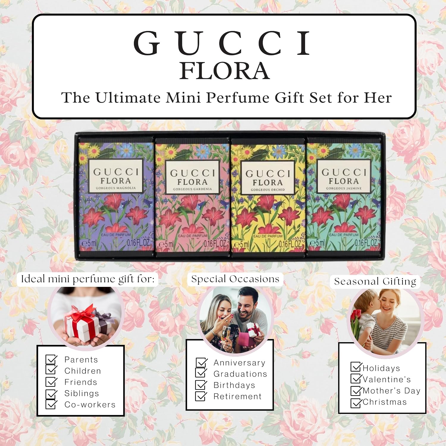 Gucci Flora Perfume Gift Set Travel Edp Splash Collection (4 X 0.16 Fl Oz)