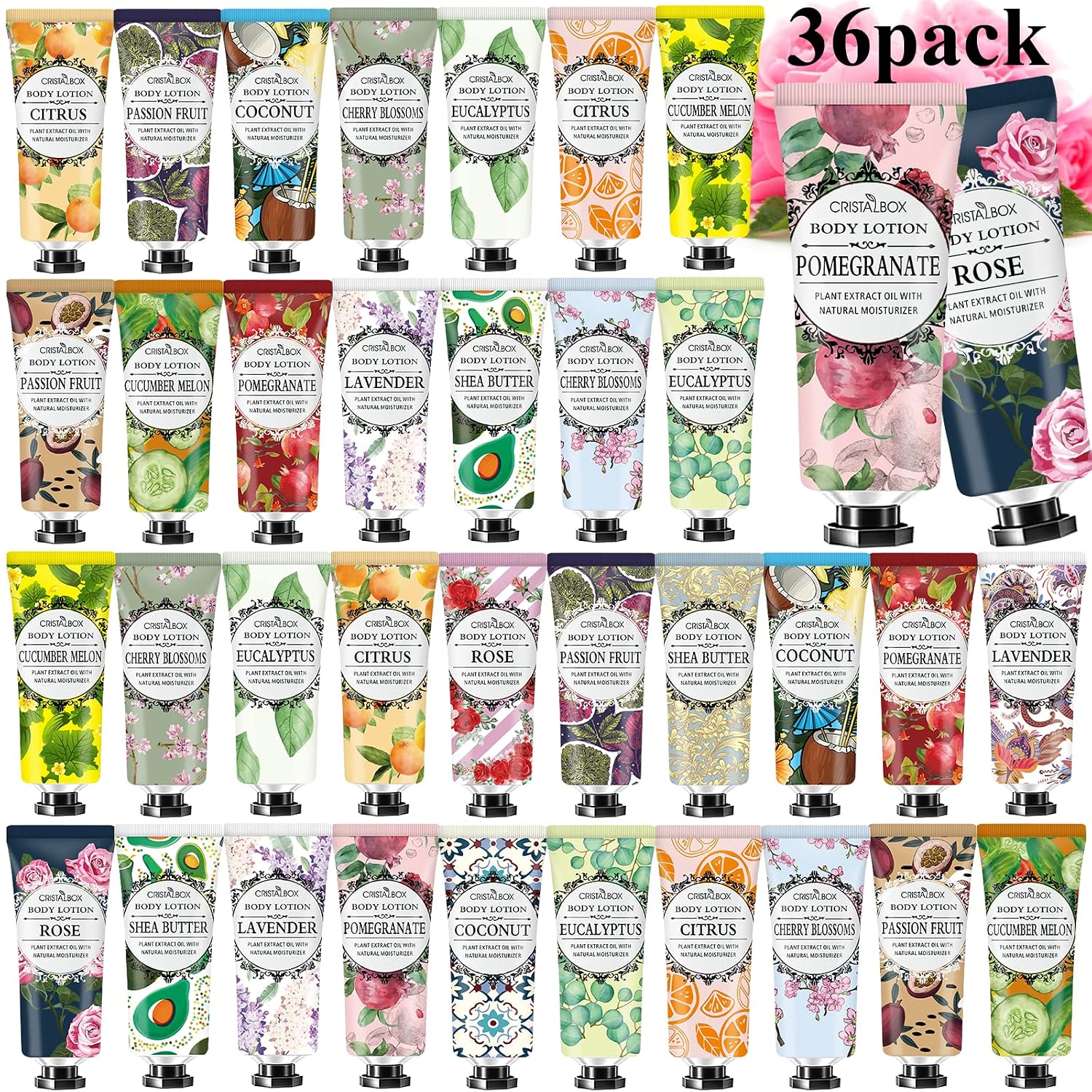36 Pack Lotion For Dry Skin,Body Lotion For Women And Men,Mothers Day Gifts,Teacher Appreciation Gifts,Nurse Gifts,Natural Plant Scented Body Moisturizer Shea Butter,Body Cream Travel Size Lotion Bulk