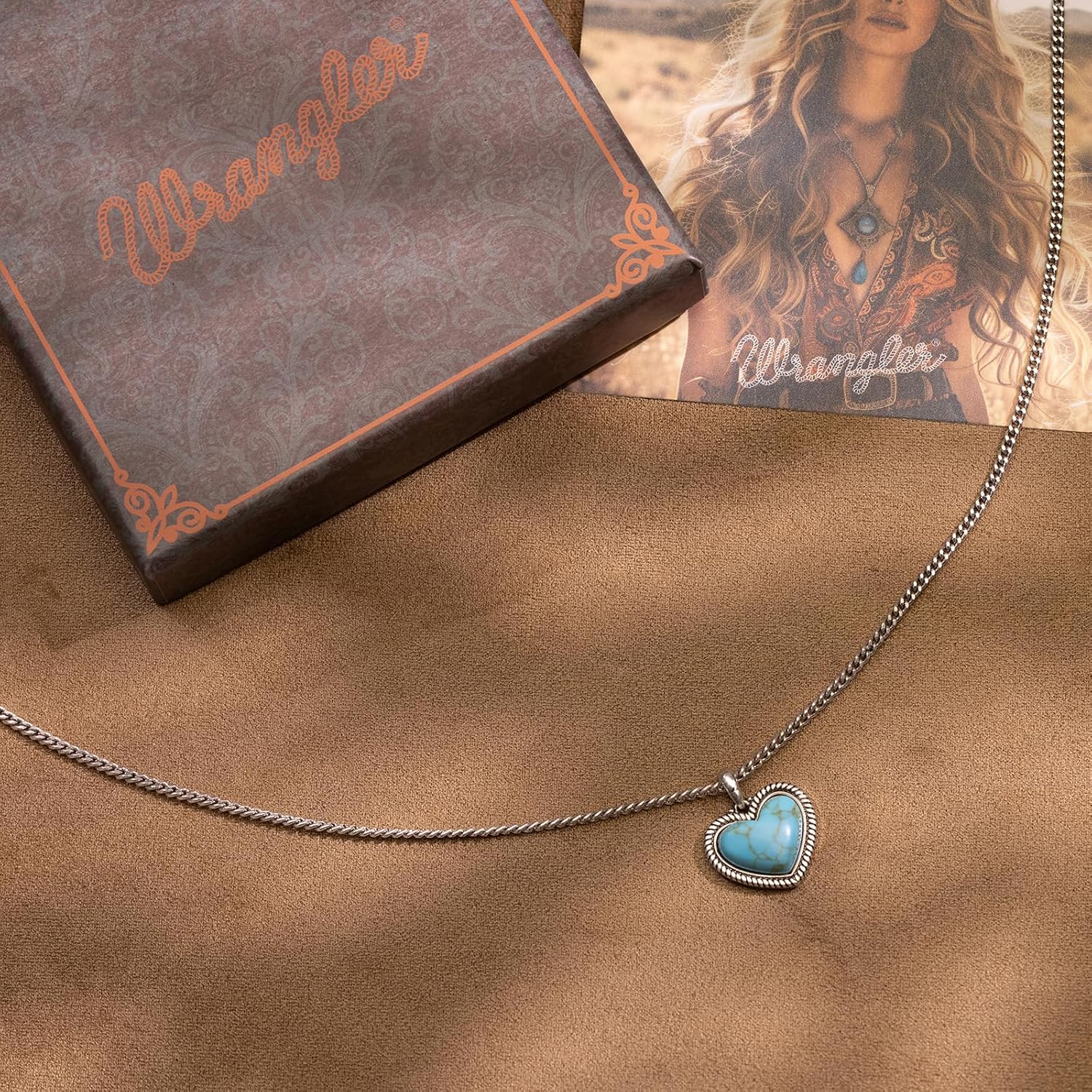 Montana West Wrangler Heart Turquoise Pendant Necklace for Women Western Gold Plated Cowgirl Cowboy Classic Trendy Jewelry