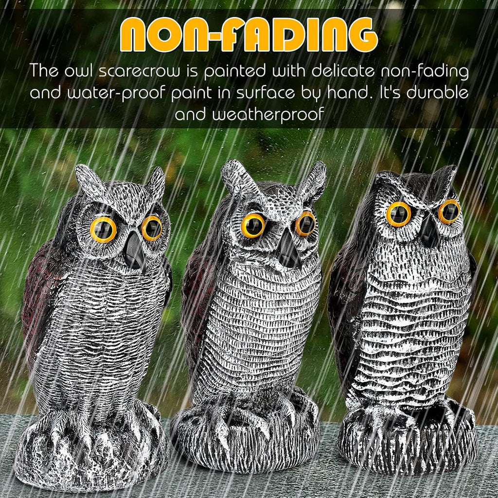 3-Pack Owl Decoys For Bird Deterrent - Weatherproof Bird Repellent Devices For Outdoor Use - Plastic Owls To Scare Birds Away And Control Garden Pests