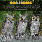 3-Pack Owl Decoys For Bird Deterrent - Weatherproof Bird Repellent Devices For Outdoor Use - Plastic Owls To Scare Birds Away And Control Garden Pests