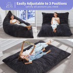 Hobestluk 3 In 1 Bean Bag Chair Giant Bean Bag Chairs Convertible Bean Bag Floor Cushion With Machine Washable Cover, Beanbag Chairs For Adult (Dark Grey)