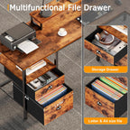 Furologee 66” L Shaped Desk With Power Outlet, Reversible Home Office Desk With File Drawer, 2 Monitor Stands, Storage Shelves, Corner Computer Table For Gaming, Writing, Rustic Brown