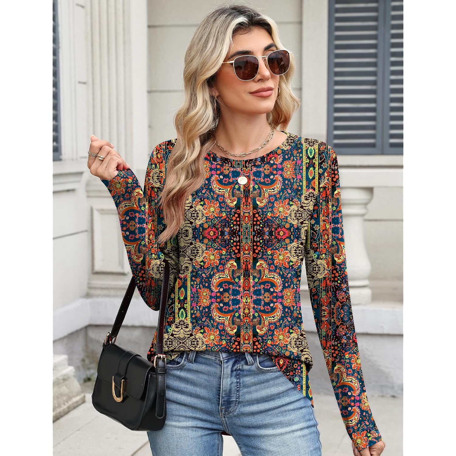 TCOT Women Long Sleeve Crew Neck Tee Tops Trendy Casual Dressy Blouses Spring Clothes Pullover Shirts