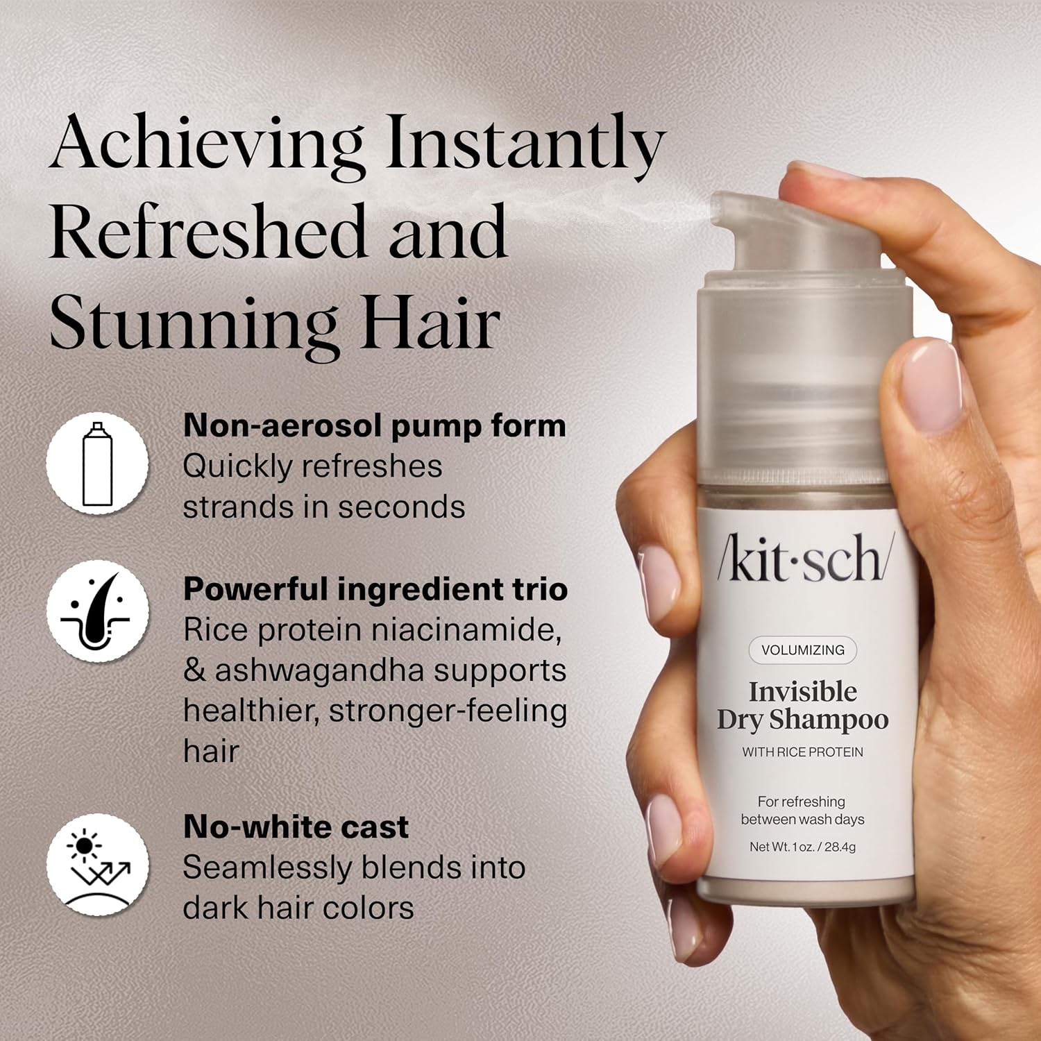 Kitsch Volumizing Rice Protein Dry Shampoo Powder - Dry Shampoo for Women & Men, No White Cast, Absorbs Oil, Non-Greasy, Light-to-medium Hair Colors, Travel Size | Ideal Gifts for Women- Invisible 1oz