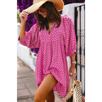 Miduo Womens Casual V Neck Summer Half Sleeve Bohemian Floral Mini Tunic Short Dresses