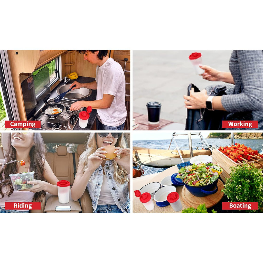 Signoraware Salt And Pepper Shakers Moisture Proof Set Of 2 Large Salt Shaker To Go Camping Picnic Outdoors Kitchen Lunch Boxes Travel Spice Set Clear With Red Covers Lids Plastic Airtight Dispenser