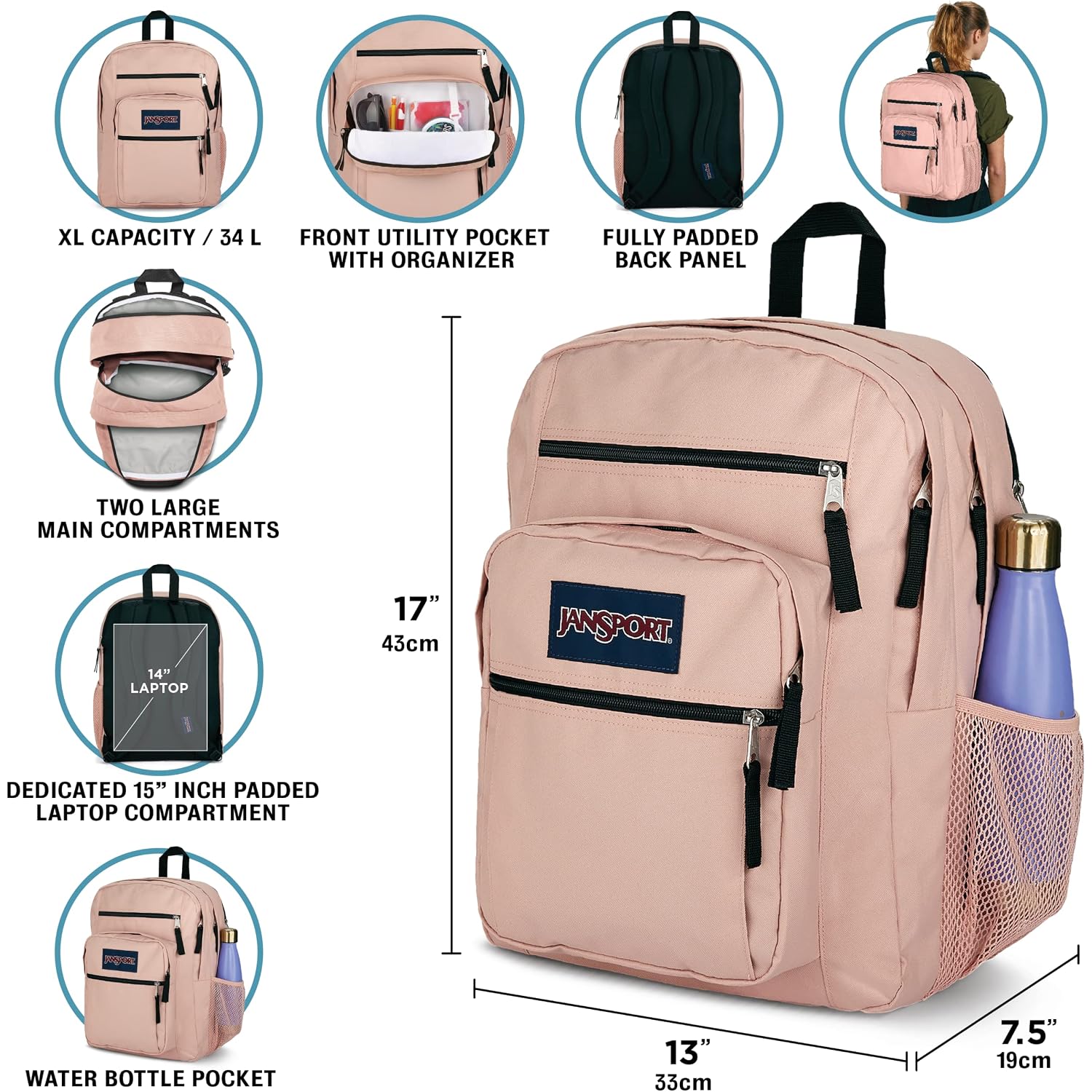 Jansport Laptop Backpack - Computer Bag With 2 Compartments, Ergonomic Shoulder Straps, 15” Laptop Sleeve, Haul Handle - Black