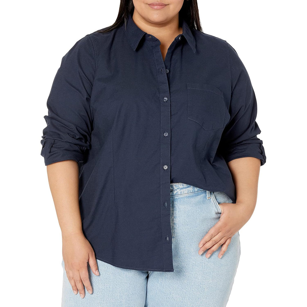 Women's Long Sleeve Button Down Stretch Oxford Shirt (Available in Plus Size)