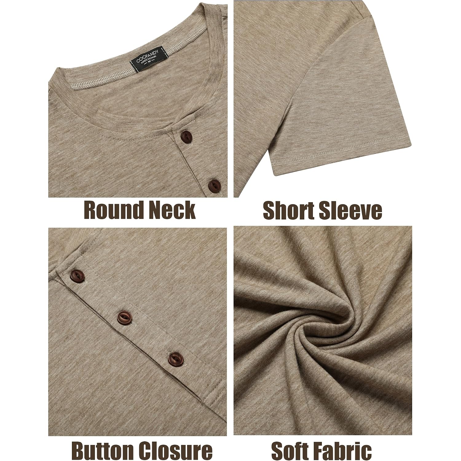 Coofandy Men'S Henley Shirts Short Sleeve Casual Basic Tee Summer Button Henley Soild T Shirts