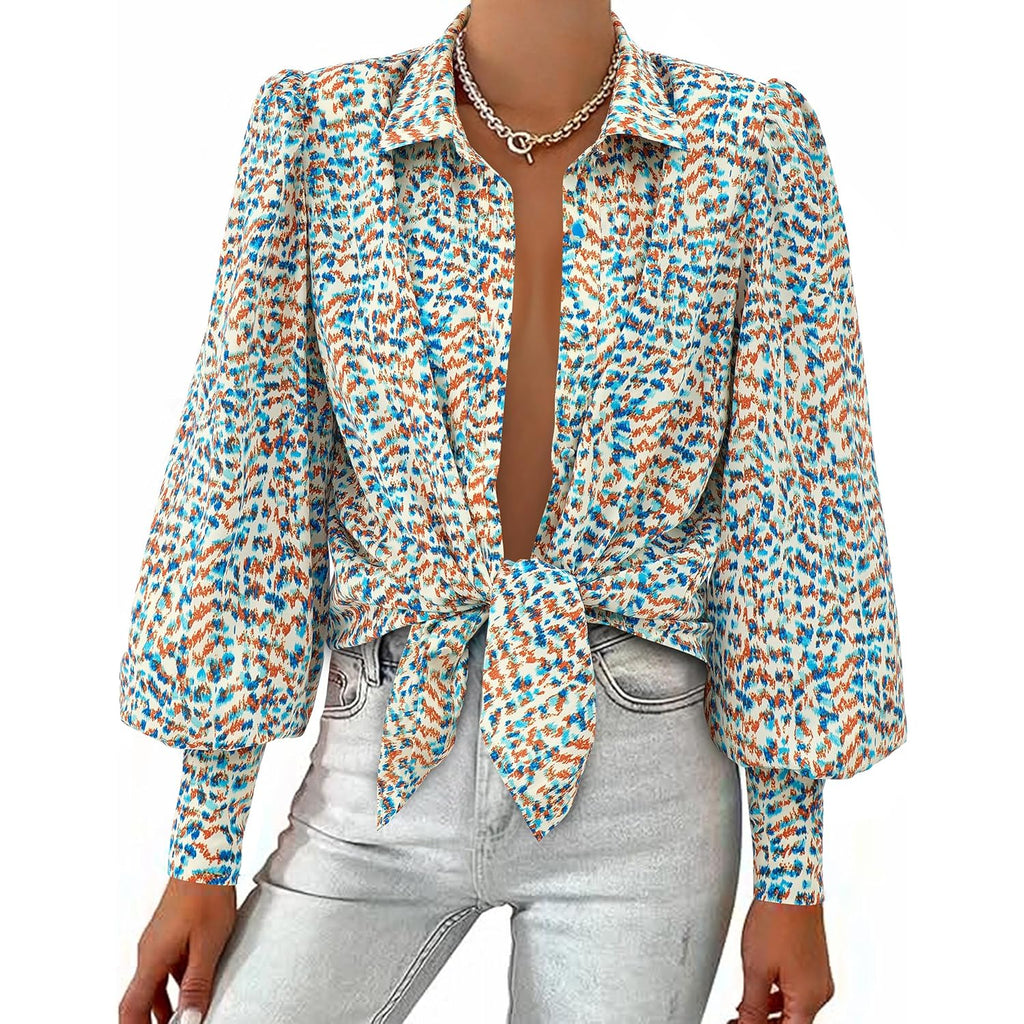 Summer Blouses for Women Dressy Casual 2026 Long Sleeve Button Down Shirt V Neck Boho Spring Tops Fashion Clothing