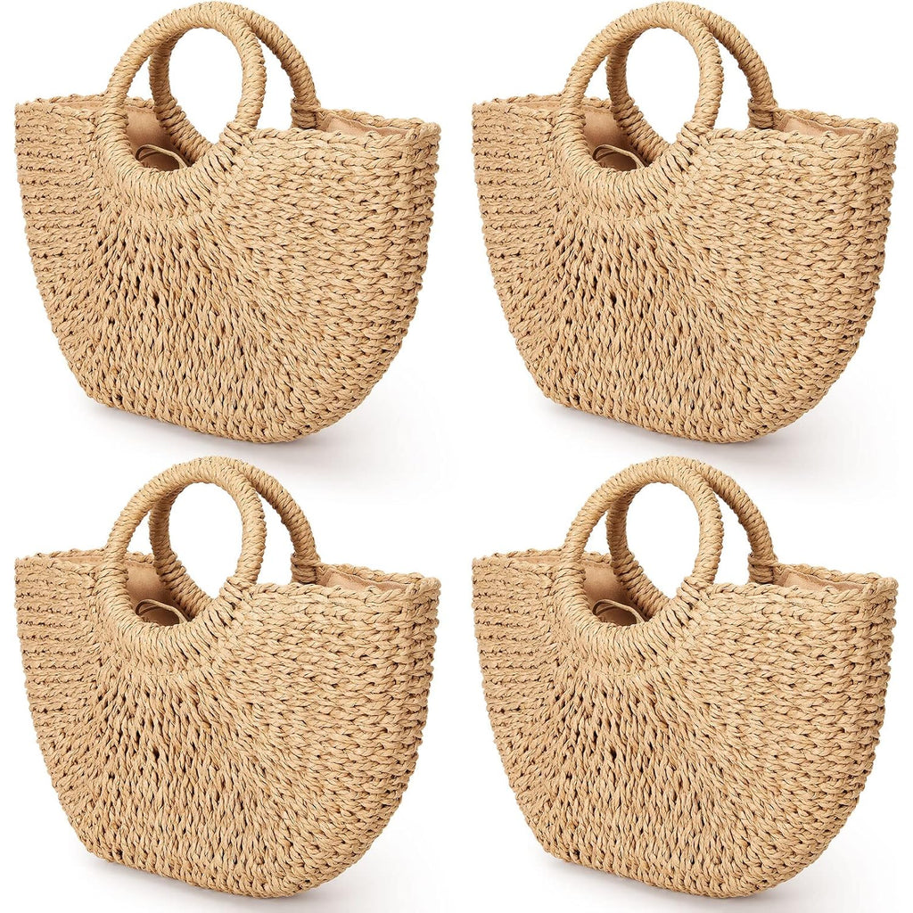 Mixweer 4 Pcs Straw Bag for Women Summer Travel Rattan Woven Raffia Beach Handbags Handle Big Capacity Tote Clutch Bags 2024