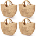 Mixweer 4 Pcs Straw Bag for Women Summer Travel Rattan Woven Raffia Beach Handbags Handle Big Capacity Tote Clutch Bags 2024