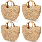 Mixweer 4 Pcs Straw Bag for Women Summer Travel Rattan Woven Raffia Beach Handbags Handle Big Capacity Tote Clutch Bags 2024