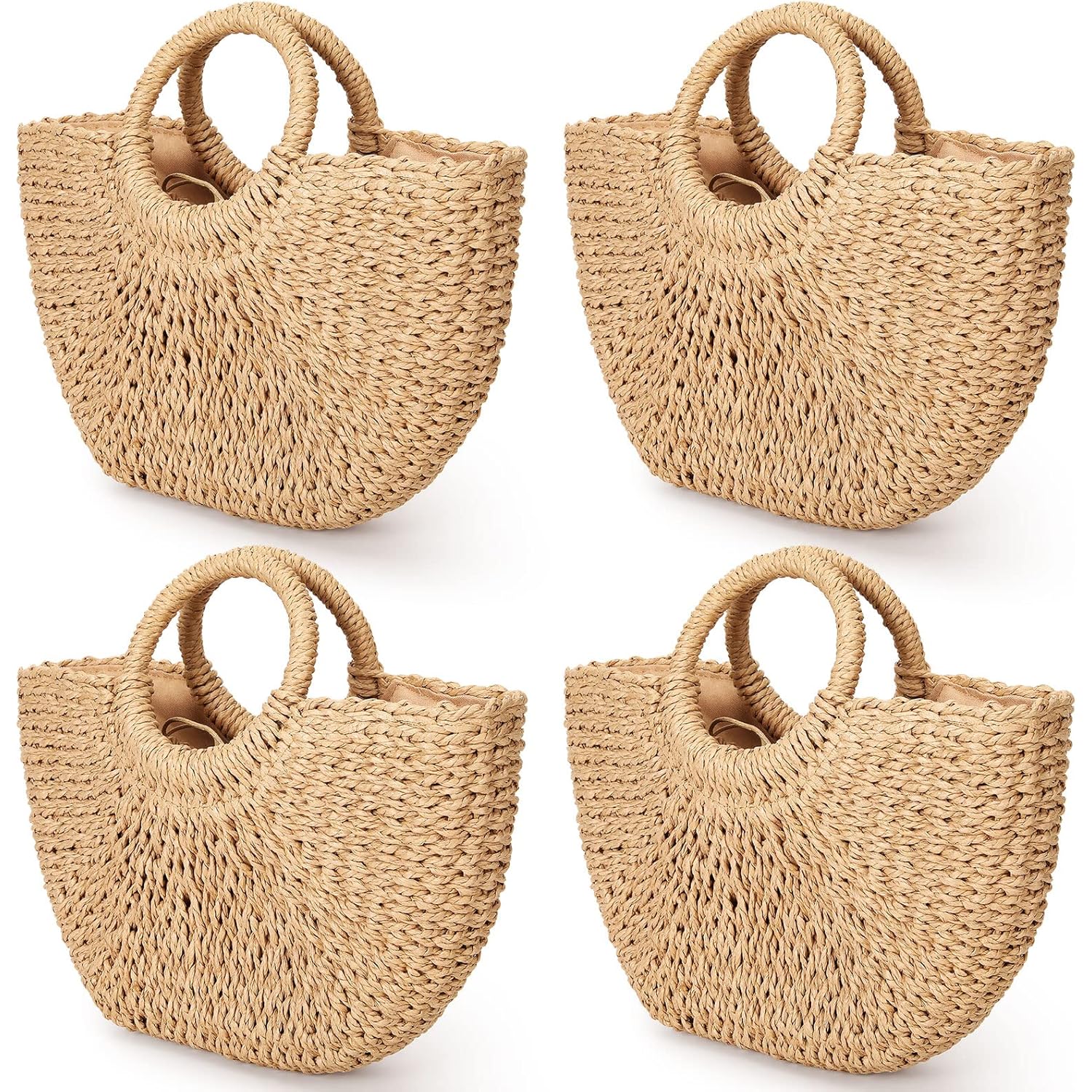 Mixweer 4 Pcs Straw Bag for Women Summer Travel Rattan Woven Raffia Beach Handbags Handle Big Capacity Tote Clutch Bags 2024