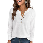 Anrabess Women'S Long Sleeve Waffle Knit Shirts Dressy Casual Loose Button Up V Neck Henley Tops 2026 Fall Basic Tee Blouse