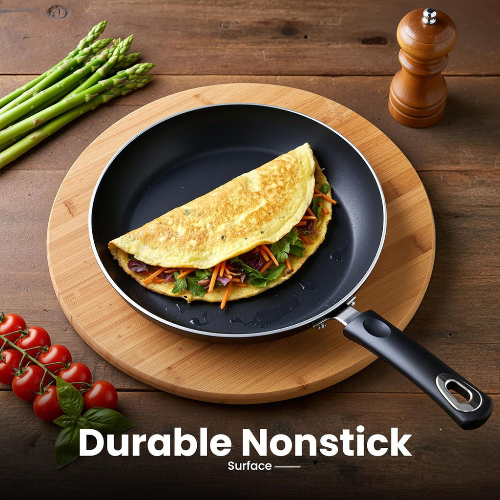 KICHLY 8 Piece Pots and Pans Set, Non Stick Kitchen Cookware Set with 20cm & 28cm Frying Pans and 16cm, 18cm, 20cm Saucepans with Lids, Induction Compatible Pots and Pans Set Non Stick, Black